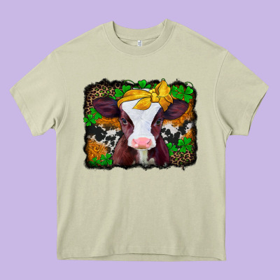 St Patricks Baby Cow With Leopard Background Heavy Core Tee Designed By Jasminsmagicworld