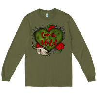 Army Green love is wild with bullskull olivia Long Sleeve Tee - OliviaCreatesArt