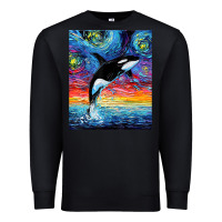 Black Orca Killer Whale Starry Night Colorful Ocean Art By Aja Premium Sweatshirt - trangStudio