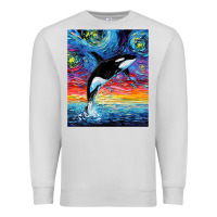 Dove Grey Orca Killer Whale Starry Night Colorful Ocean Art By Aja Premium Sweatshirt - trangStudio