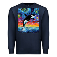 Navy Orca Killer Whale Starry Night Colorful Ocean Art By Aja Premium Sweatshirt - trangStudio