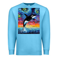 Ocean Blue Orca Killer Whale Starry Night Colorful Ocean Art By Aja Premium Sweatshirt - trangStudio