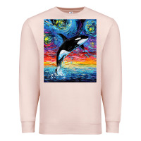 Pale Pink Orca Killer Whale Starry Night Colorful Ocean Art By Aja Premium Sweatshirt - trangStudio