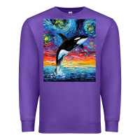 Purple Orca Killer Whale Starry Night Colorful Ocean Art By Aja Premium Sweatshirt - trangStudio