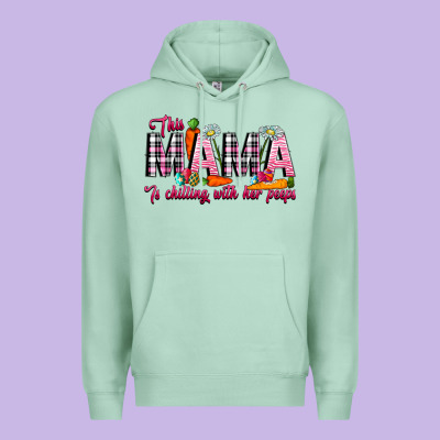 This Mama Is Chilling With Her Peeps Premium Hoodie Designed By Cowhidedigitalart