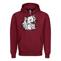 Burgundy Drawing Cat Zipper Hoodie - RacoonDesign