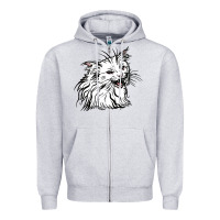Heather Grey Drawing Cat Zipper Hoodie - RacoonDesign