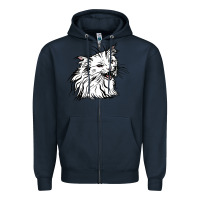 Navy Drawing Cat Zipper Hoodie - RacoonDesign