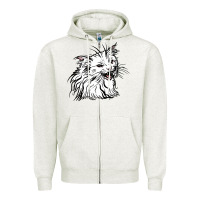 Oatmeal Heather Drawing Cat Zipper Hoodie - RacoonDesign