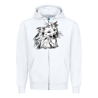 White Drawing Cat Zipper Hoodie - RacoonDesign