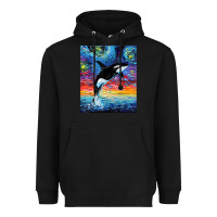 Black Orca Killer Whale Starry Night Colorful Ocean Art By Aja Heavyweight Hoodie - trangStudio