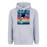 Heather Grey Orca Killer Whale Starry Night Colorful Ocean Art By Aja Heavyweight Hoodie - trangStudio