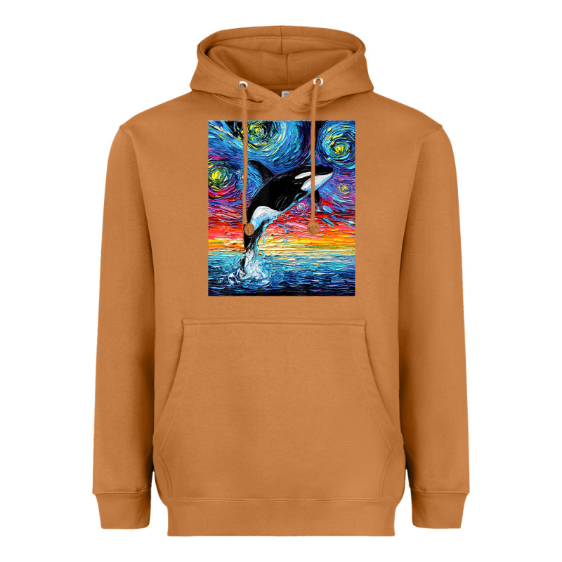 Orca Killer Whale Starry Night Colorful Ocean Art By Aja Heavyweight Hoodie by trangStudio | Teevron