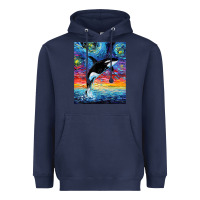 Navy Orca Killer Whale Starry Night Colorful Ocean Art By Aja Heavyweight Hoodie - trangStudio