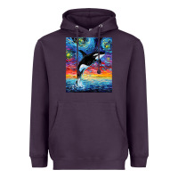 Plum Orca Killer Whale Starry Night Colorful Ocean Art By Aja Heavyweight Hoodie - trangStudio