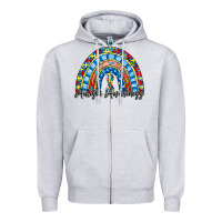 Heather Grey autism awareness rainbow Zipper Hoodie - RacoonDesign