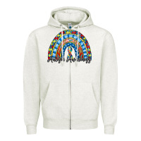 Oatmeal Heather autism awareness rainbow Zipper Hoodie - RacoonDesign