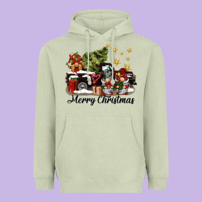 Merry Christmas Gnomes Truck Heavyweight Hoodie Designed By Barkaloodesign