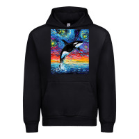 Black Orca Killer Whale Starry Night Colorful Ocean Art By Aja Urban Hoodie - trangStudio