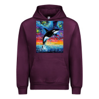 Mauve Wine Orca Killer Whale Starry Night Colorful Ocean Art By Aja Urban Hoodie - trangStudio