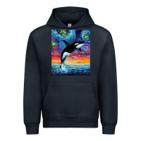 Navy Orca Killer Whale Starry Night Colorful Ocean Art By Aja Urban Hoodie - trangStudio
