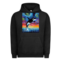 Pigment Black Orca Killer Whale Starry Night Colorful Ocean Art By Aja Urban Hoodie - trangStudio