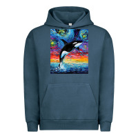 Pigment Midnight Navy Orca Killer Whale Starry Night Colorful Ocean Art By Aja Urban Hoodie - trangStudio