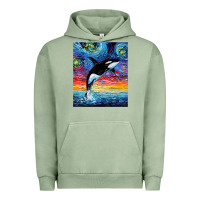 Pigment Oil Green Orca Killer Whale Starry Night Colorful Ocean Art By Aja Urban Hoodie - trangStudio
