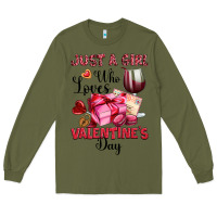 Army Green just a girl who loves valentine's day Long Sleeve Tee - OliviaCreatesArt