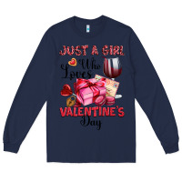 Navy just a girl who loves valentine's day Long Sleeve Tee - OliviaCreatesArt