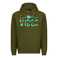 Army Green Tired Mom Vibes Premium Hoodie - CowhideDigitalArt