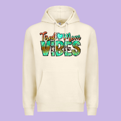 Tired Mom Vibes Premium Hoodie Designed By Cowhidedigitalart
