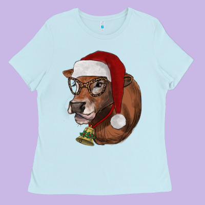 Christmas Glasses Heifer Ladies Tee Designed By Ranaportraitstore