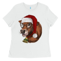 White christmas glasses heifer Ladies Tee - RanaPortraitStore