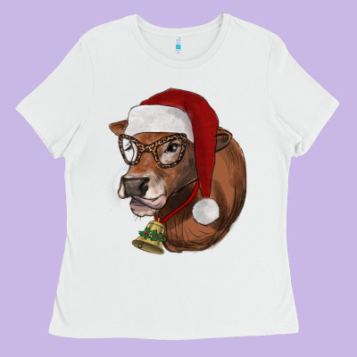 Christmas Glasses Heifer Ladies Tee Designed By Ranaportraitstore