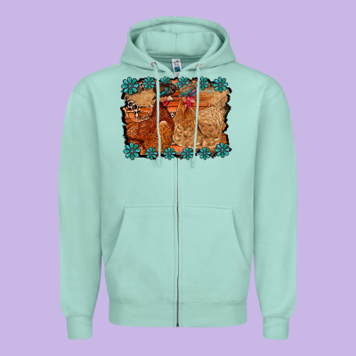 Chicken Western Zipper Hoodie Designed By Racoondesign