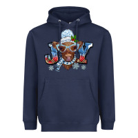 Navy Christmas snow cow joy Heavyweight Hoodie - BarkalooDesign