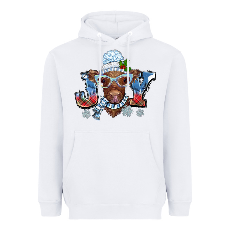 Christmas Snow Cow Joy Heavyweight Hoodie by BarkalooDesign | Teevron