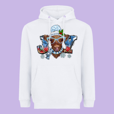 Christmas Snow Cow Joy Heavyweight Hoodie Designed By Barkaloodesign