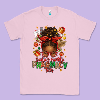 Santas Favorite Pharmacy Tech Afro Messy Bun Classic Tee Designed By Texasbilliewilder