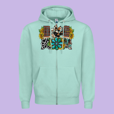 Dog Mom Western Zipper Hoodie Designed By Racoondesign