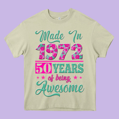 Made In 1972, 50 Years Of Being Awesome Heavy Core Tee Designed By Jasminsmagicworld