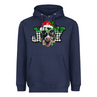 Navy Christmas joy black and white cow Heavyweight Hoodie - BarkalooDesign