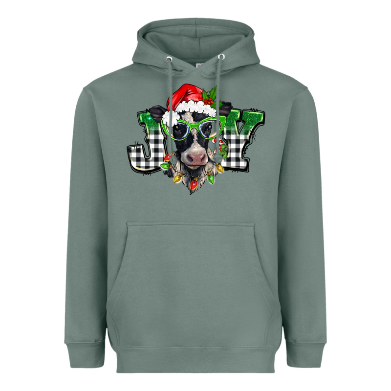 Christmas Joy Black And White Cow Heavyweight Hoodie by BarkalooDesign | Teevron