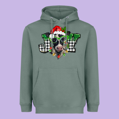 Christmas Joy Black And White Cow Heavyweight Hoodie Designed By Barkaloodesign