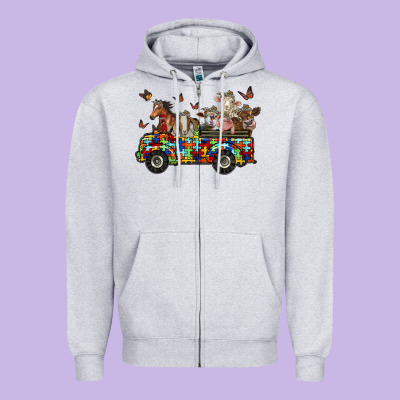 Farm Animals Autism Zipper Hoodie Designed By Racoondesign