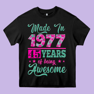 Made In 1977, 45 Years Of Being Awesome Heavy Core Tee Designed By Jasminsmagicworld