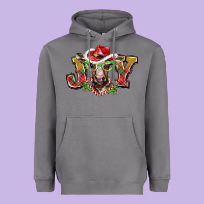 Christmas Joy Baby Cow Heavyweight Hoodie Designed By Barkaloodesign