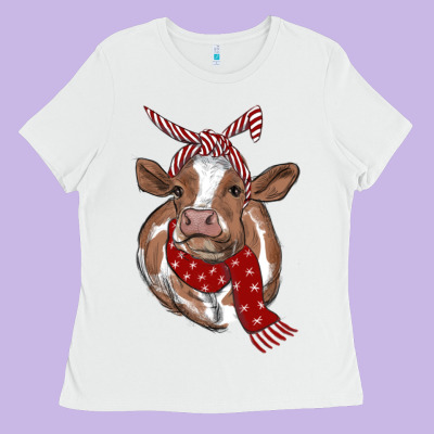 Christmas Scarf Heifer Ladies Tee Designed By Ranaportraitstore