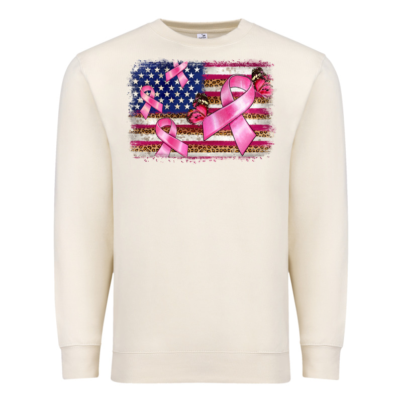 Breast Cancer American Flag Background Premium Sweatshirt by BarkalooDesign | Teevron